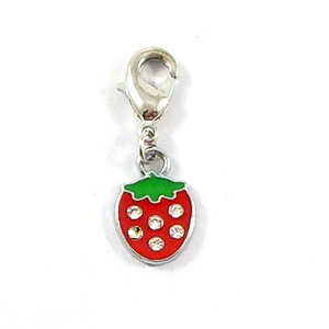 d-ring silver rhinestone strawberry charm collar