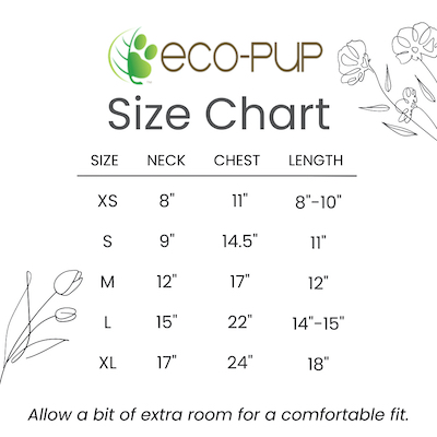 Eco-Pup Dog Clothing size chart guide measurements